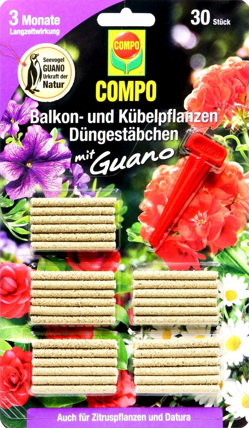 Compo Balkon- Und Kübelpflanzen Düngestäbchen Mit Guano - 30 Stück