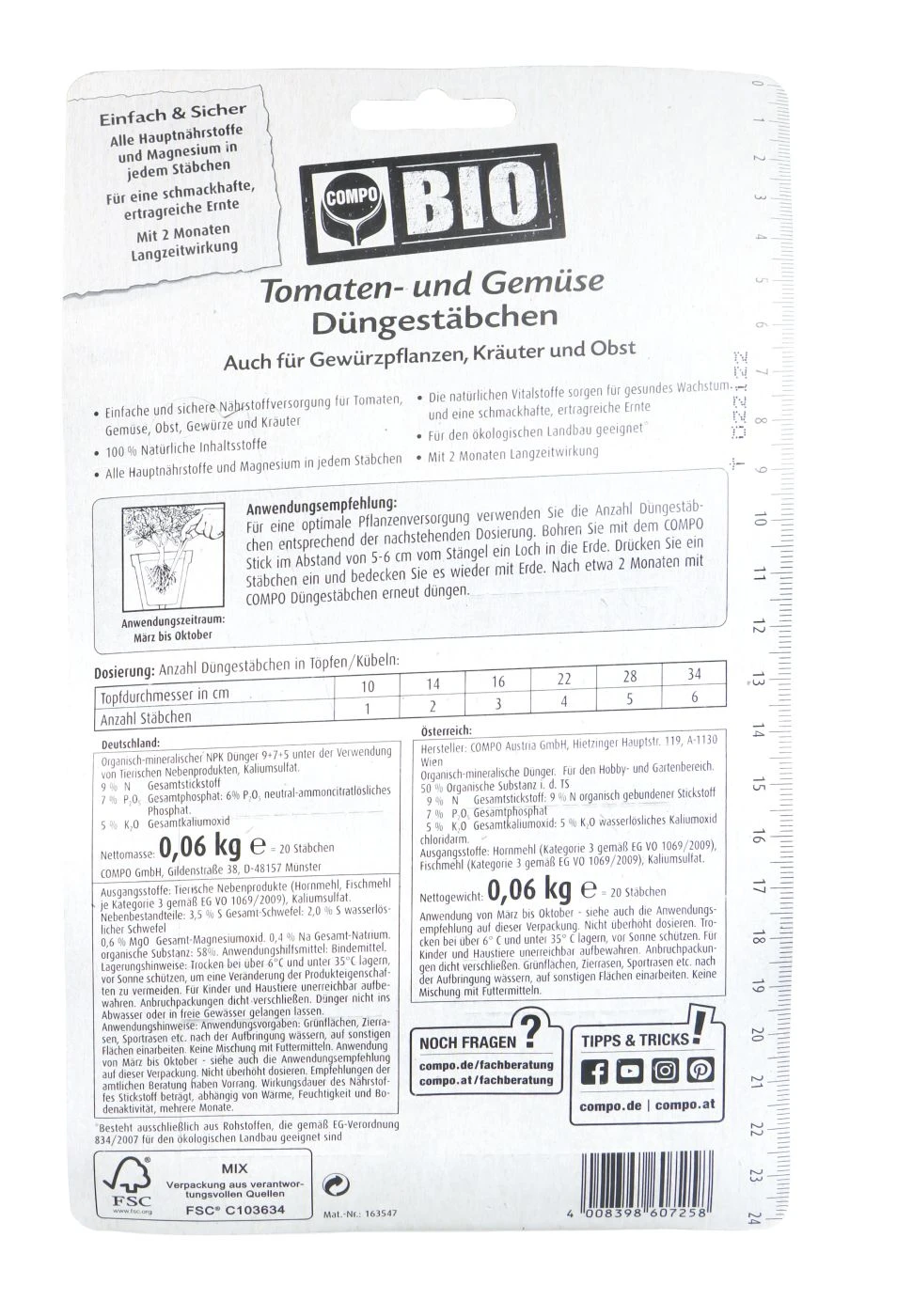 Compo Bio Tomaten- Und Gemüse Düngestäbchen - 20 Stück – Bild 2