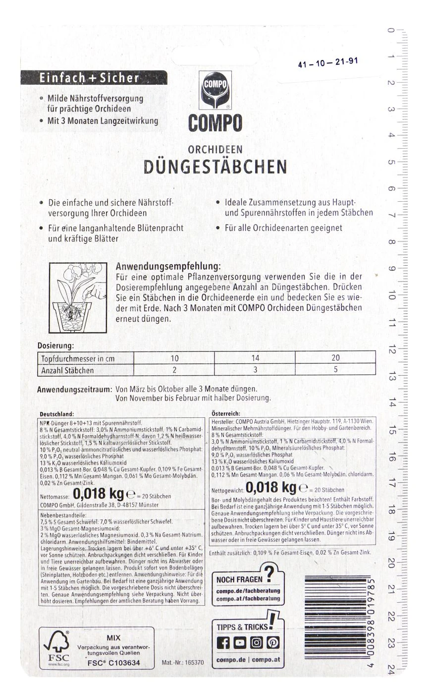 Compo Düngestäbchen Für Orchideen - 20 Stück – Bild 2